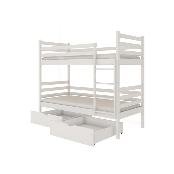 Balta divstāvu gulta no priedes koka ar glabāšanas vietu 90x190 cm Nemo – Lano Meble