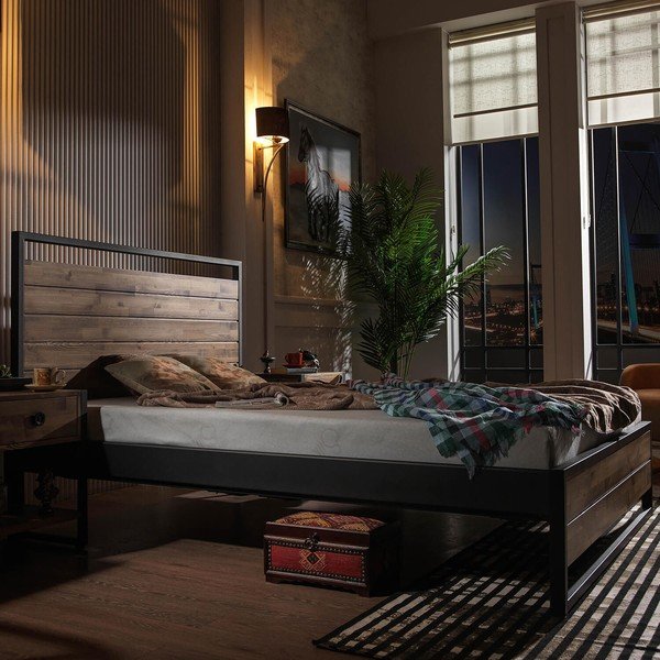 Melna/dabīga toņa divvietīga gulta ar režģi 140x200 cm Ariane – Kalune Design-image-2