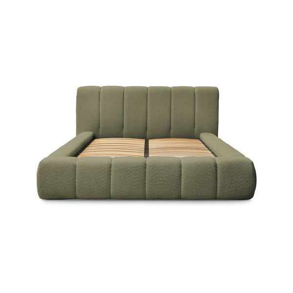 Zaļa polsterēta divvietīga gulta ar veļas kasti un redelēm 160x200 cm Denali – Bobochic Paris-image-3