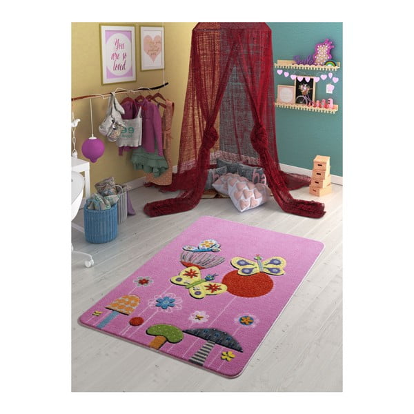 Bērnu rozā paklājs Confetti Butterfly Effect, 100 x 150 cm