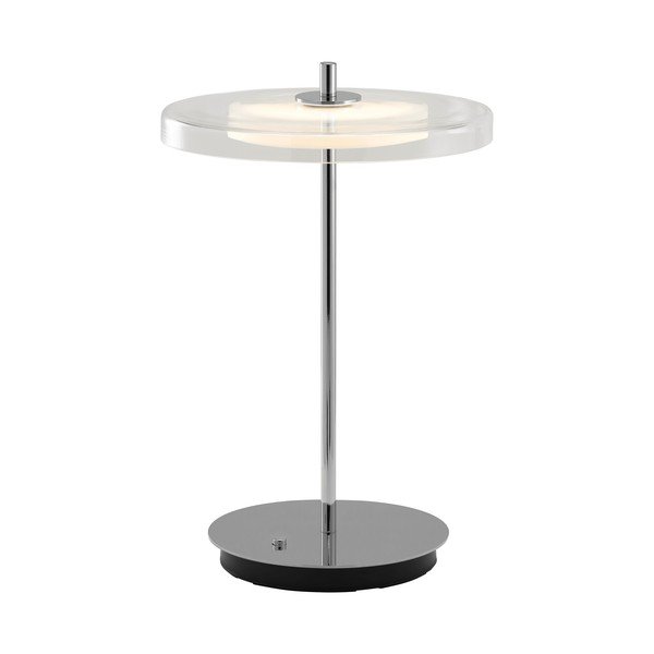 Sudraba krāsas tērauda LED galda lampa ar USB portu ar stikla abažūru (augstums 31 cm) Asteria Move – UMAGE