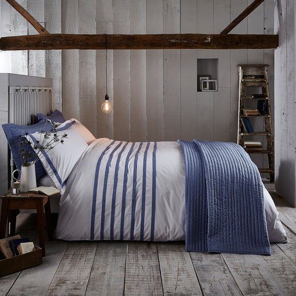 Zilā un baltā gultasveļa Bianca Chambray, 260 x 230 cm
