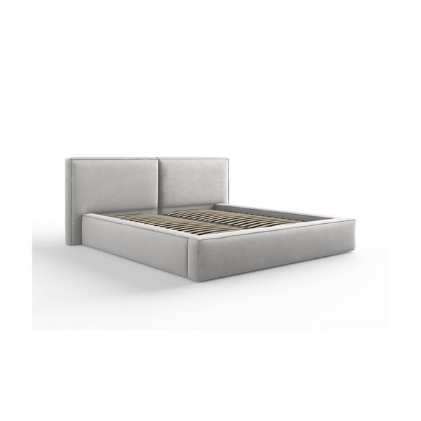 Gaiši pelēka polsterēta divvietīga gulta ar veļas kasti un režģi 180x200 cm Arendal – Cosmopolitan Design
