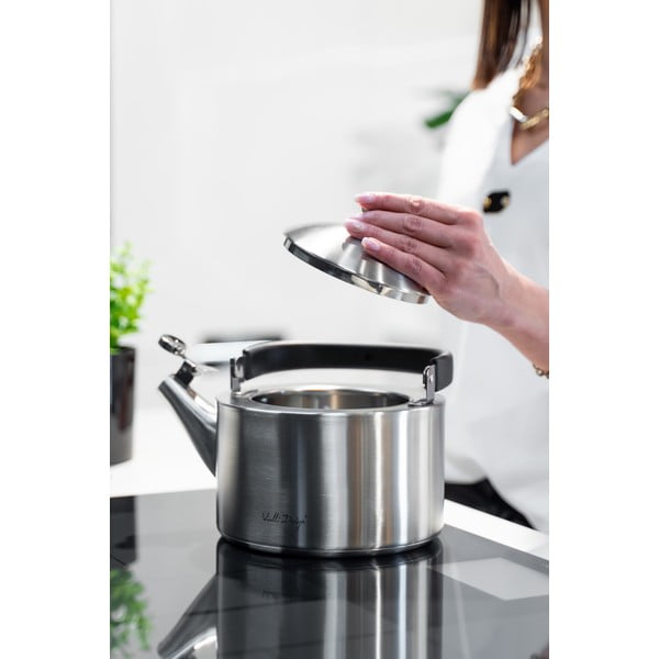 Matēta nerūsējošā tērauda tējkanna ar svilpi Vialli Design Diamante, 1,5 l-image-1