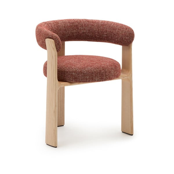 Dabīga toņa/terakotas oranžs oša masīvkoka ēdamistabas krēsls ar roku balstiem Granite – Kave Home