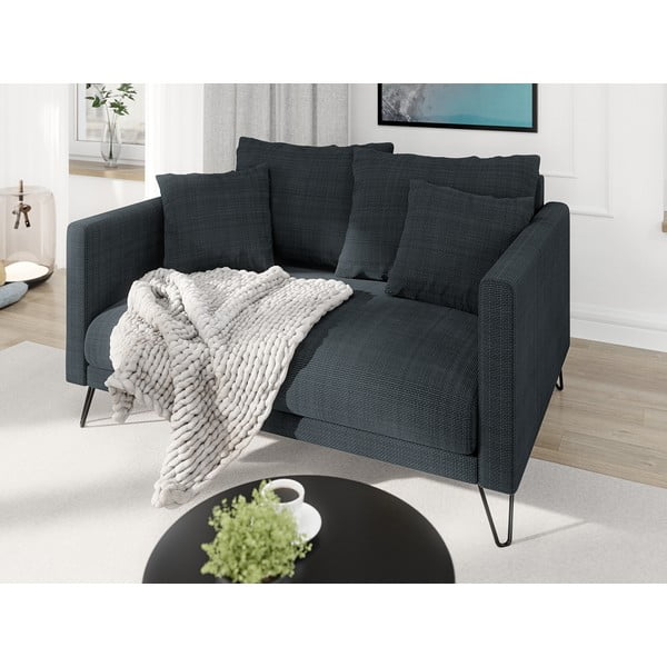 Tumši pelēks dīvāns no šenila auduma 140 cm Freya – Ropez-image-3