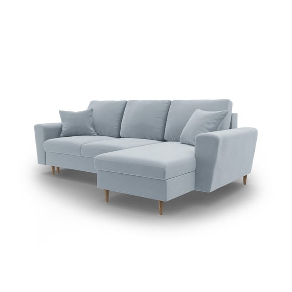 Gaiši zils samta salokāms stūra dīvāns ar uzglabāšanas vietu Kyoto – Cosmopolitan Design-image-4