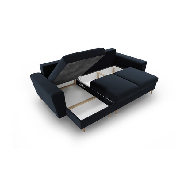 Tumši zils samta salokāms stūra dīvāns ar uzglabāšanas vietu Kyoto – Cosmopolitan Design-image-3