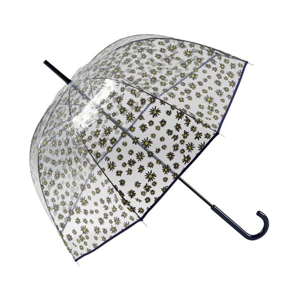 Caurspīdīgs lietussargs ar pelēkām detaļām Putnu būris Ziedi, ⌀ 85 cm