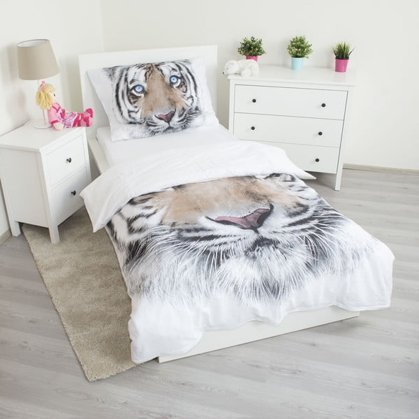 Balta/pelēka vienguļamā kokvilnas bērnu gultas veļa 140x200 cm White Tiger – Jerry Fabrics-image-2