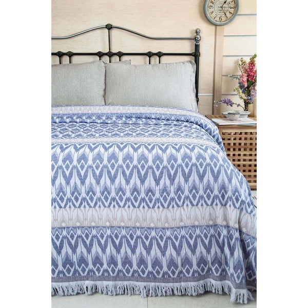 Zils kokvilnas gultas pārklājs divguļamai gultai 215x240 cm Galvin – Mijolnir