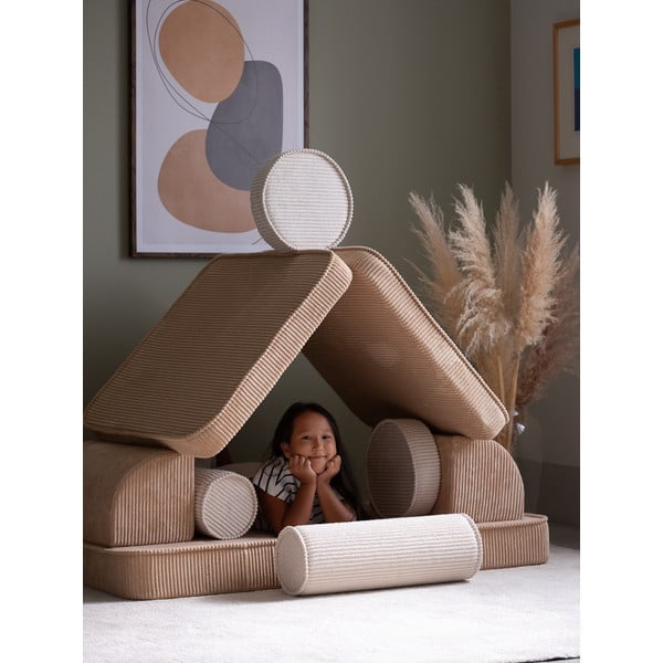 Gaiši brūns velveta bērnu dīvāns 132 cm Settee – Wigiwama-image-1