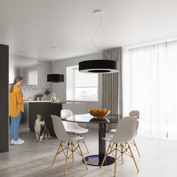 Melna piekaramā lampa ar auduma abažūru ø 50 cm Galata – Sollux-image-4