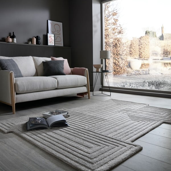 Pelēks ar rokām darināts vilnas paklājs 200x290 cm Zen Rectangles – Flair Rugs-image-1