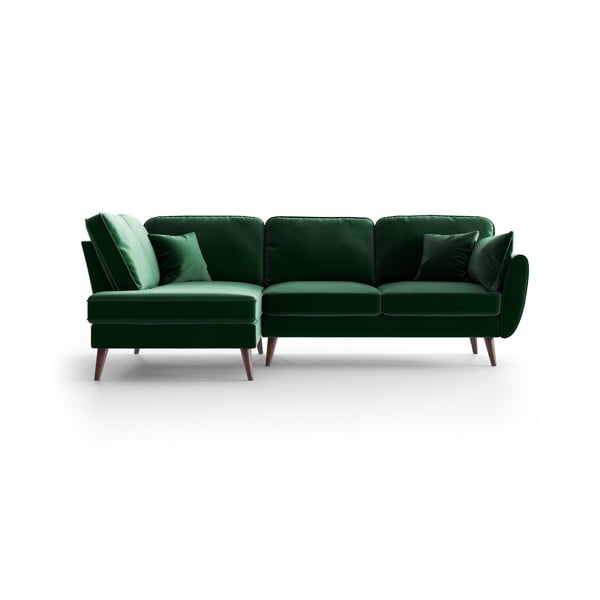 Zaļš samta stūra dīvāns My Pop Design Auteuil, kreisais stūris