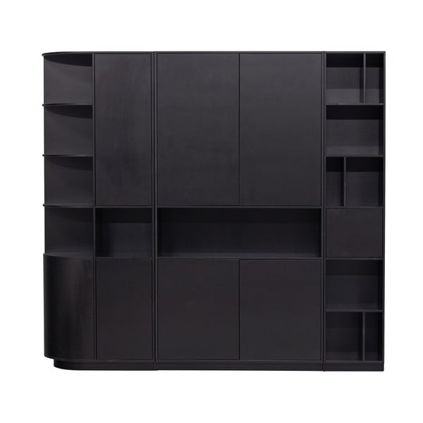 Melns priedes masīvkoka modulārais grāmatu plaukts 228x210 cm Finca – WOOOD