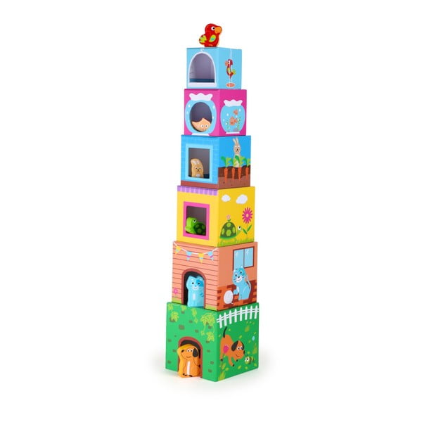 Bloku tornis ar koka dzīvniekiem Legler Figūriņas