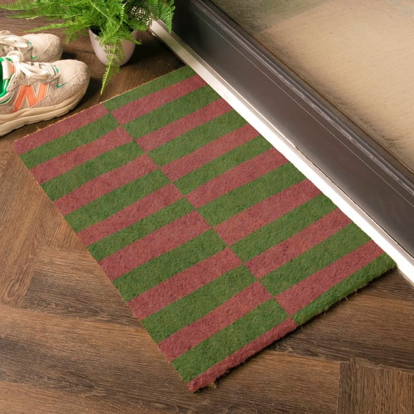 Kokosšķiedras kājslauķis 40x60 cm Pink & Green Half Stripes – Artsy Doormats-image-1