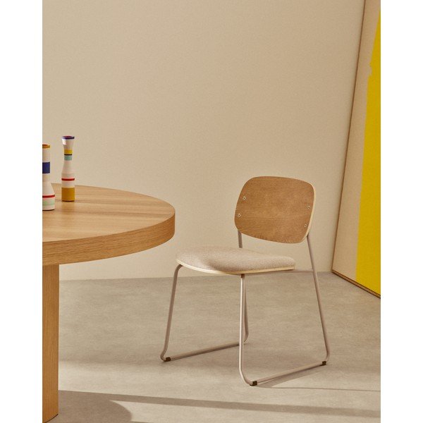 Bēšs/dabīga toņa metāla pusdienu krēsls saliekams viens uz otra Meli – Kave Home-image-1