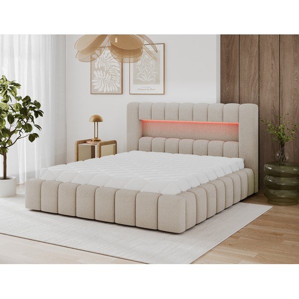 Bēša polsterēta divvietīga gulta ar veļas kasti ar redelēm 140x200 cm Lamica – ELTAP-image-2