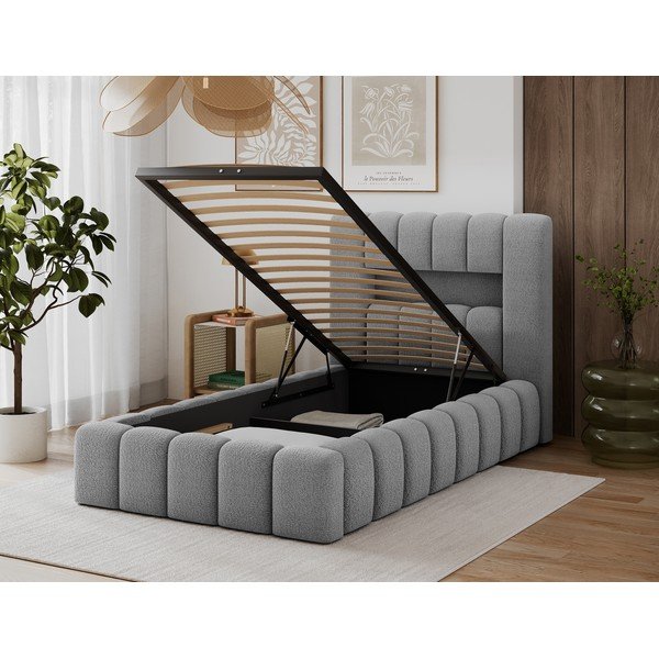 Pelēka polsterēta vienvietīga gulta ar veļas kasti ar redelēm 90x200 cm Lamica – ELTAP-image-3