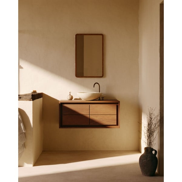 Tumši brūns tīkkoka masīvkoka piekarams skapītis zem izlietnes 90x40 cm Kenta – Kave Home-image-1