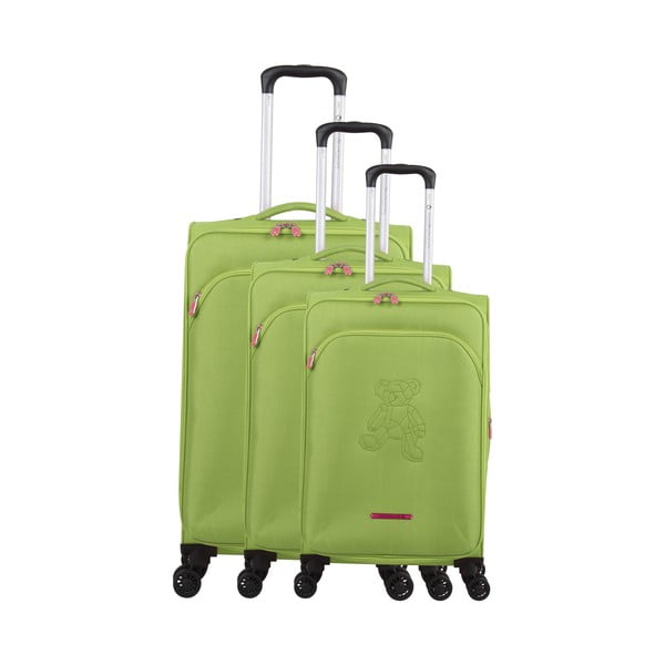 3 zaļu bagāžas somu komplekts uz 4 riteņiem Lulucastagnette Emilia