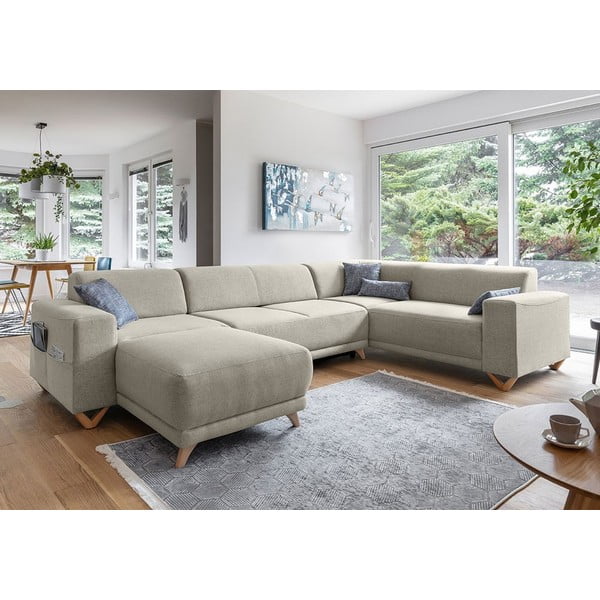 Bēšs salokāms/ar uzglabāšanas vietu stūra dīvāns (ar labo stūri/U veida) Classy Sophie – Miuform-image-3