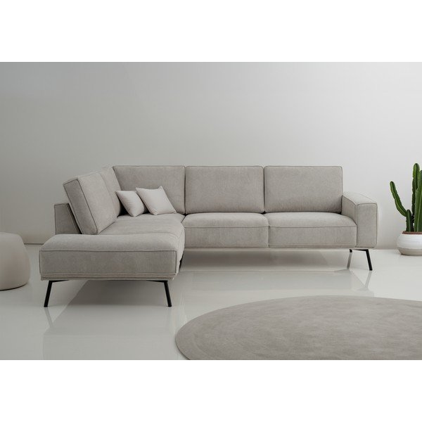 Pelēkbēšs stūra dīvāns no šenila auduma (ar kreiso stūri/L veida) Amsterdam – Scandic-image-1