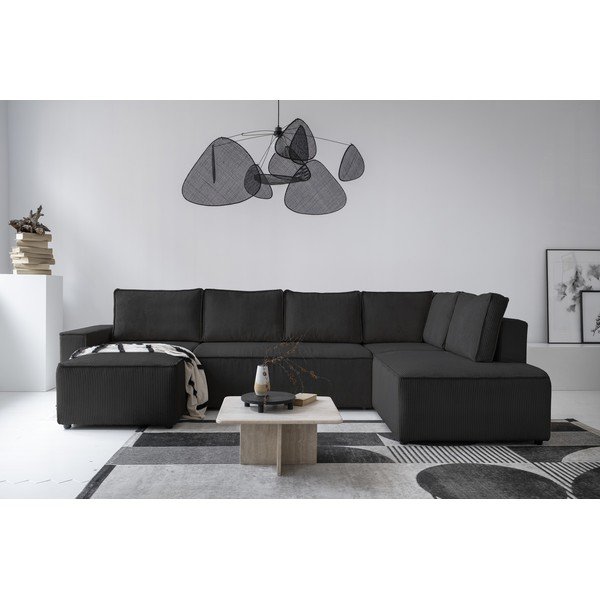 Antracīta pelēks velveta salokāms stūra dīvāns (ar labo stūri/U veida) Brave Dave – Miuform-image-1