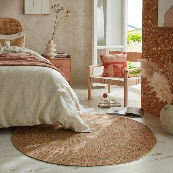 Lašrozā/dabīga toņa džutas apaļš paklājs ø 133 cm Capri – Flair Rugs-image-1