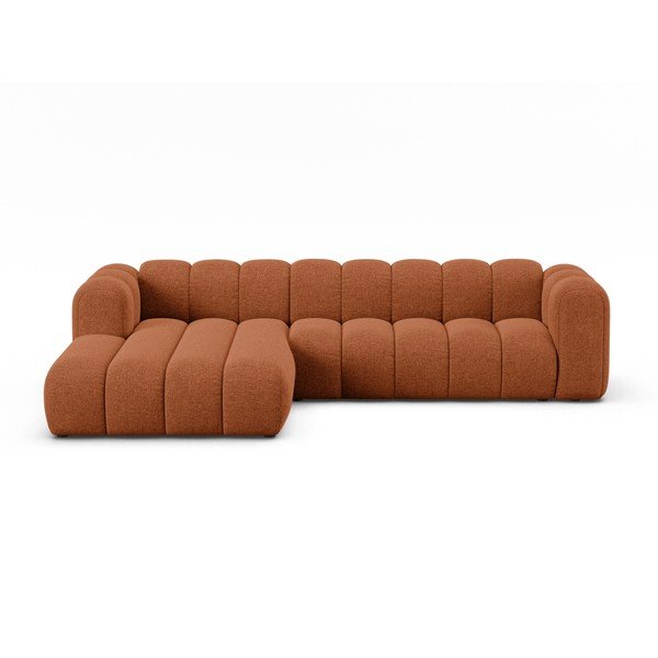 Ķieģeļu sarkans stūra dīvāns no šenila auduma (ar kreiso stūri/ar zvilni) Lupine – Micadoni 