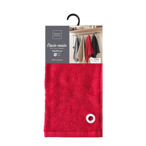 Sarkans frotē kokvilnas dvielis 50x50 cm Cuistot – douceur d'intérieur-image-3
