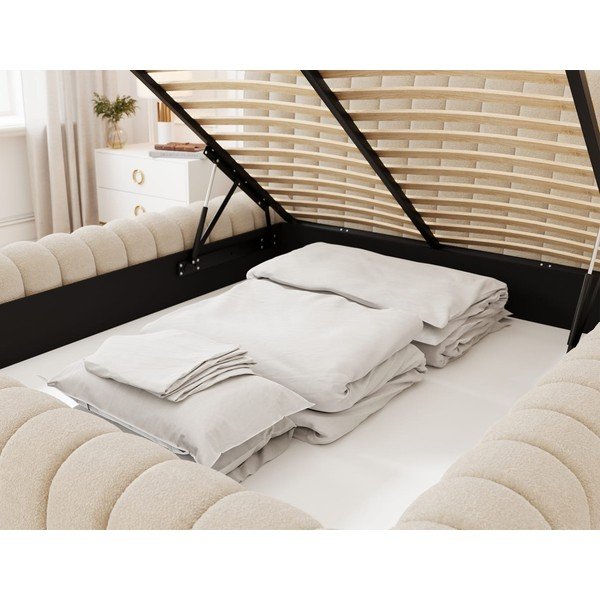 Bēša polsterēta divvietīga gulta ar veļas kasti un ar redelēm 180x200 cm Carilla – ELTAP-image-4