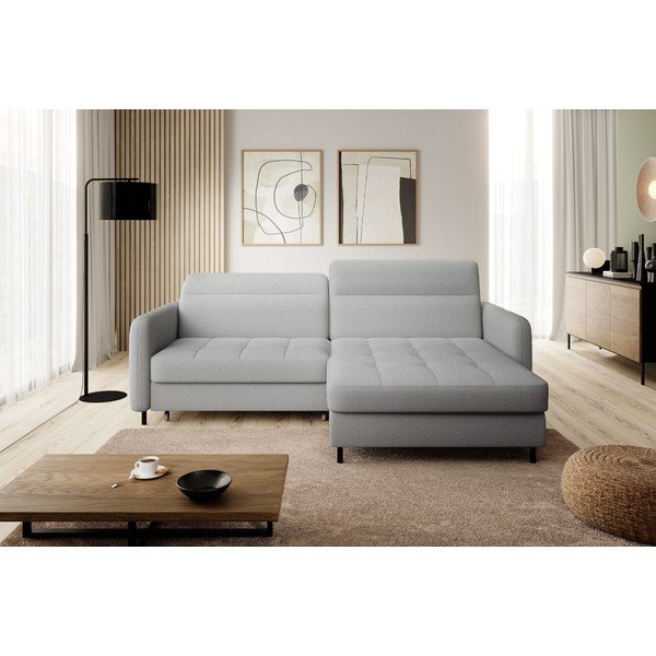 Pelēks salokāms/ar uzglabāšanas vietu stūra dīvāns no buklē auduma (ar labo stūri/ar zvilni) Gomsi – ELTAP-image-1