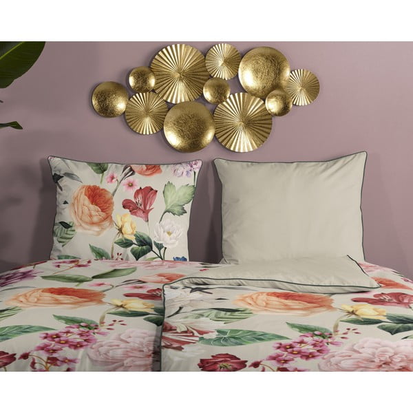 Bēša vienvietīga gultas veļa no kokvilnas satīna 140x200 cm – Descanso-image-2