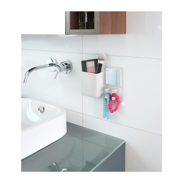 Balts silikona sienas organizators ar āķiem un spoguli Wenko Ampio-image-4