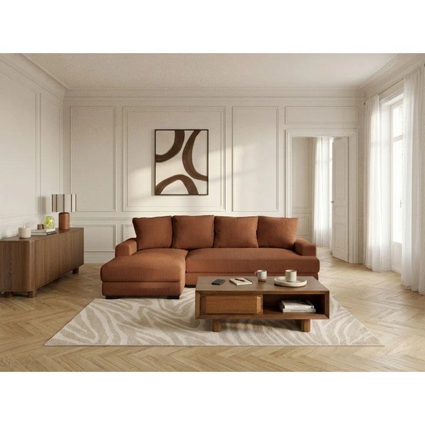 Oranžs velveta salokāms/ar uzglabāšanas vietu stūra dīvāns (ar kreiso stūri/ar zvilni) Campi – Bobochic Paris-image-1