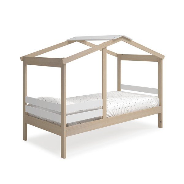 Balta/dabīga toņa bērnu gulta mājas formā ar priedes koka imitāciju 90x190 cm Angel – Marckeric-image-3