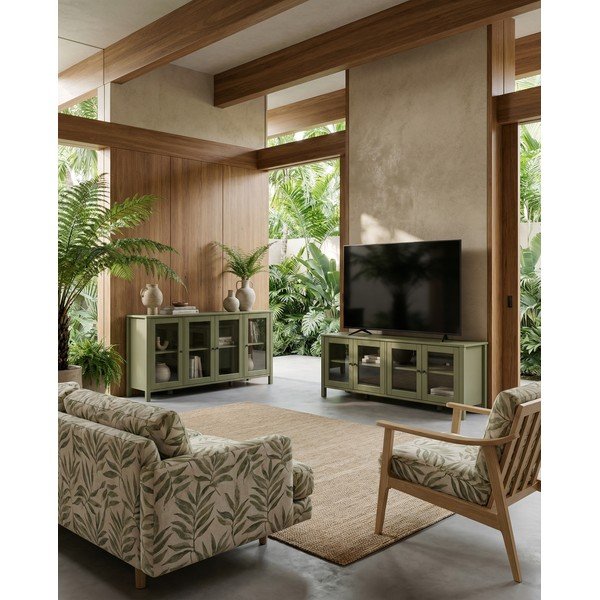 Zaļš priedes masīvkoka TV galdiņš 150x50x40 cm Alessandra – Marckeric-image-1