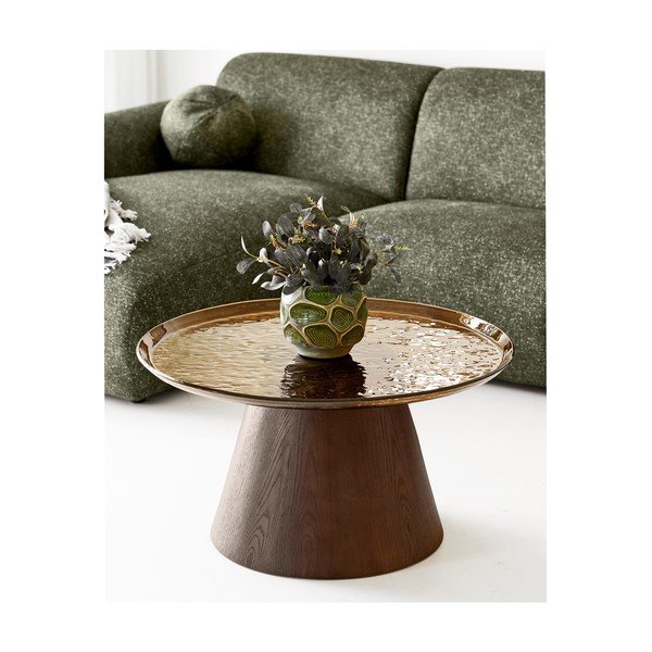 Tumši brūns apaļš žurnālgaldiņš ar stikla galda virsmu ø 80 cm Orvieto – House Nordic-image-1