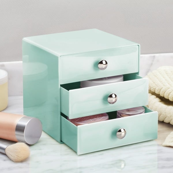 Piparmētru zaļa uzglabāšanas kaste ar 3 atvilktnēm iDesign Drawers, augstums 16,5 cm-image-1