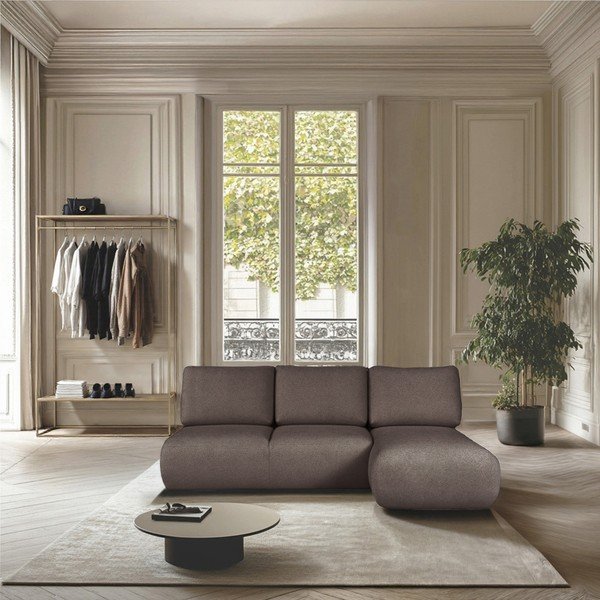 Brūns stūra dīvāns no buklē auduma (ar labo stūri/ar zvilni) Mirel – Rodier-image-1