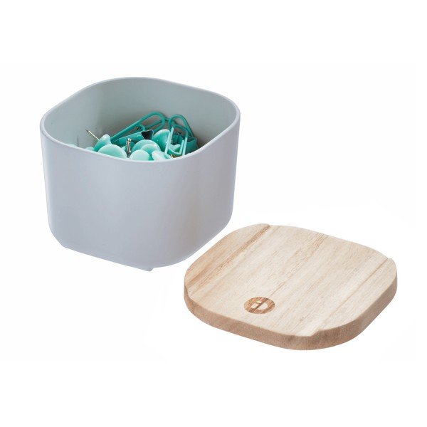 Pelēka uzglabāšanas kaste ar vāku no paulovnijas koka iDesign Eco, 9 x 9 cm-image-3
