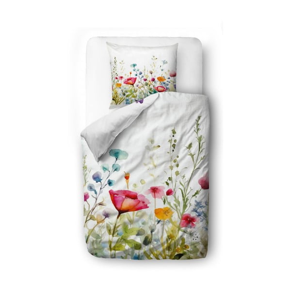Vienguļamā gultas veļa no kokvilnas satīna 140x200 cm Watercolour Flowers – Butter Kings