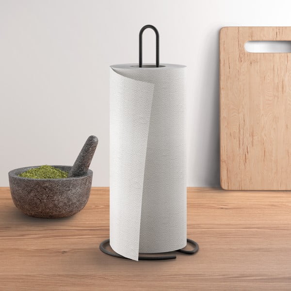 Matēti melns tērauda papīra dvieļu statīvs ø 14 cm Lava – Metaltex-image-1