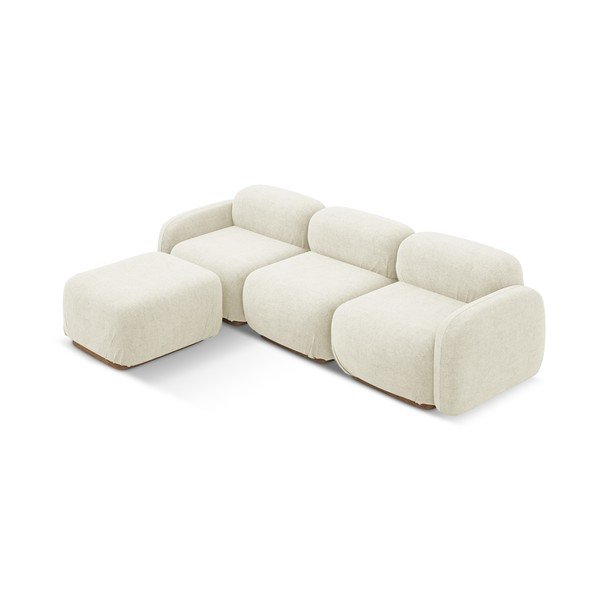 Krēmkrāsas modulārais stūra dīvāns no buklē auduma Ailani – Makamii-image-2