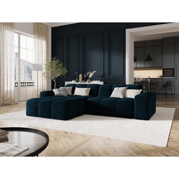 Tumši zils samta stūra dīvāns (kreisais stūris) Kendal – Micadoni Home-image-1