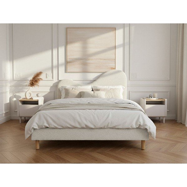 Balta polsterēta polsterēta divvietīga gulta ar redelēm 160x200 cm Celina – Bobochic Paris-image-3