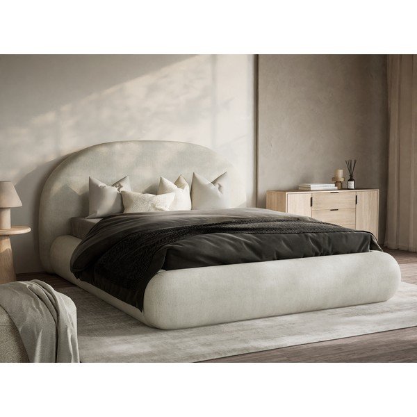 Krēmkrāsas polsterēta divvietīga gulta ar veļas kasti un redelēm 140x200 cm Maumere – Maison de Rêve-image-1